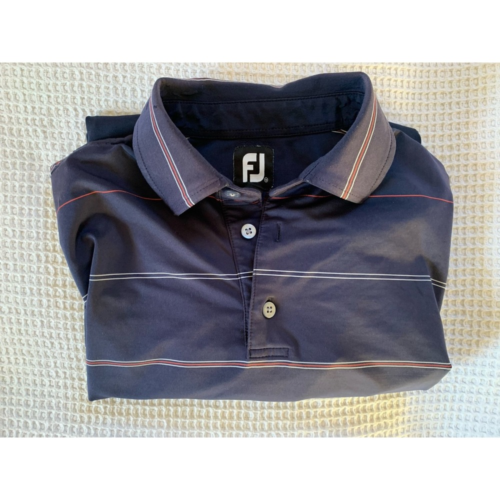 FootJoy Golf Polo Shirt Striped Blue Purple Short Sleeve Men Medium Logo